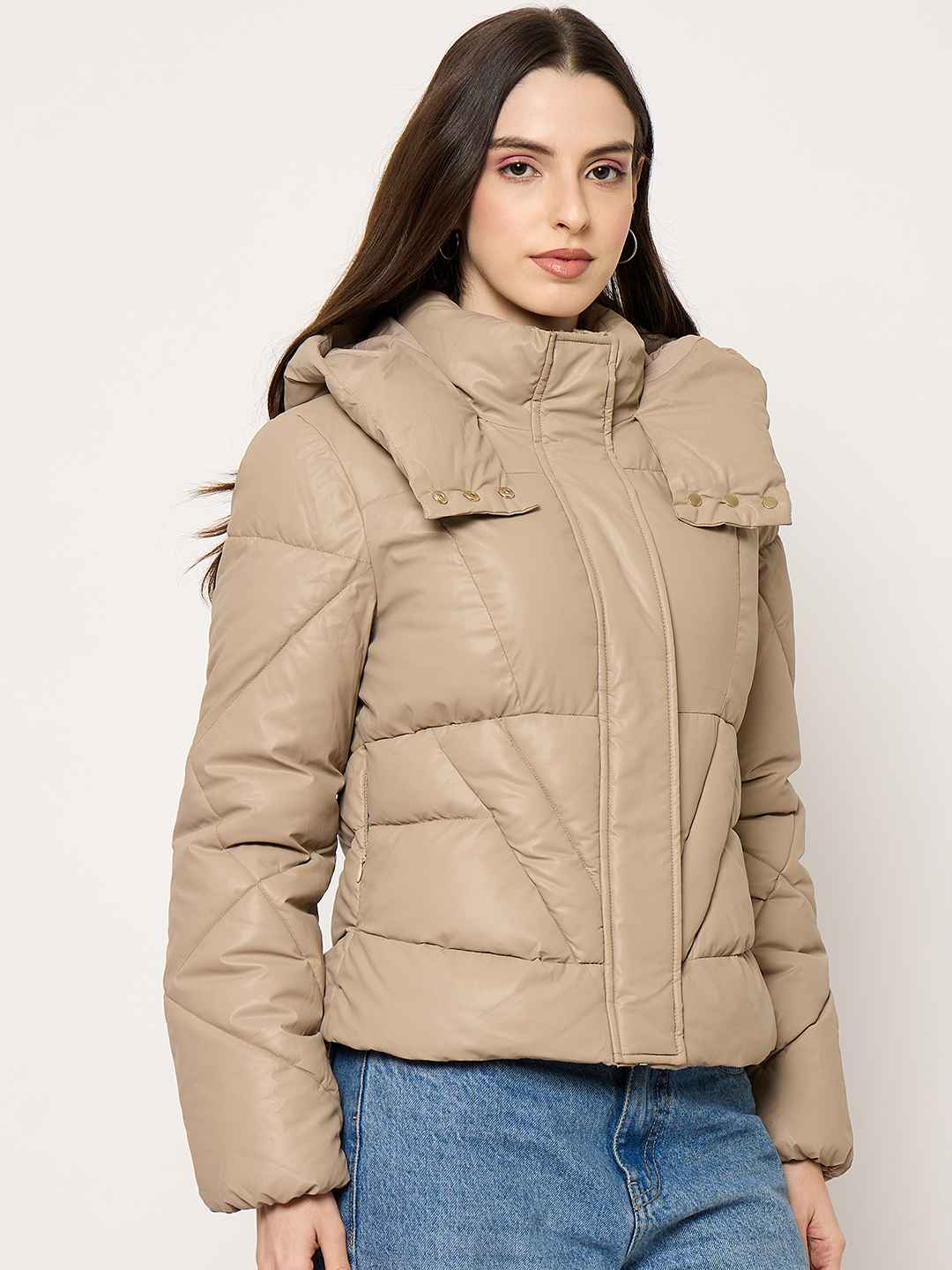 Madame Taupe Quilted PU Leather Jacket - Image 4