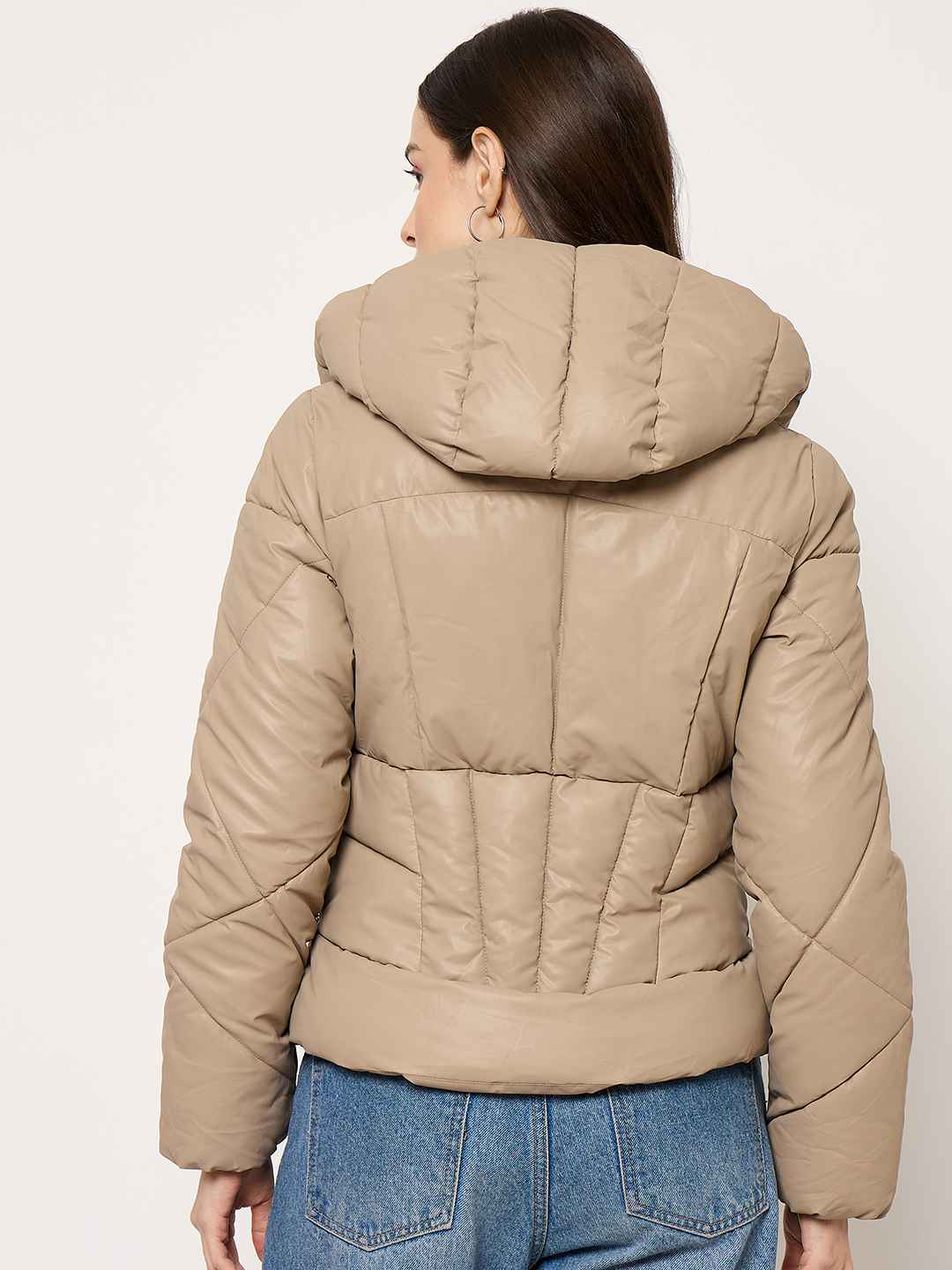 Madame Taupe Quilted PU Leather Jacket - Image 6