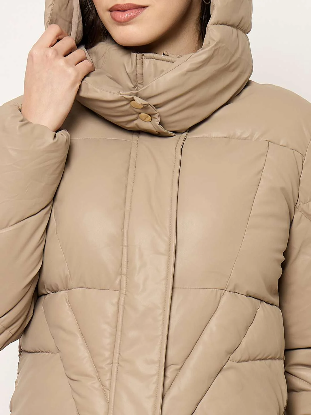 Madame Taupe Quilted PU Leather Jacket - Image 7