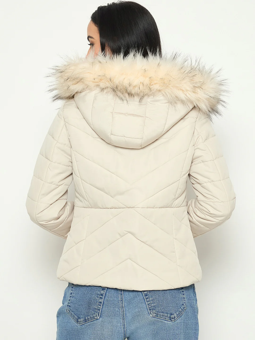 Madame Quilted Brown Jacket with Faux Fur Hood - Image 6