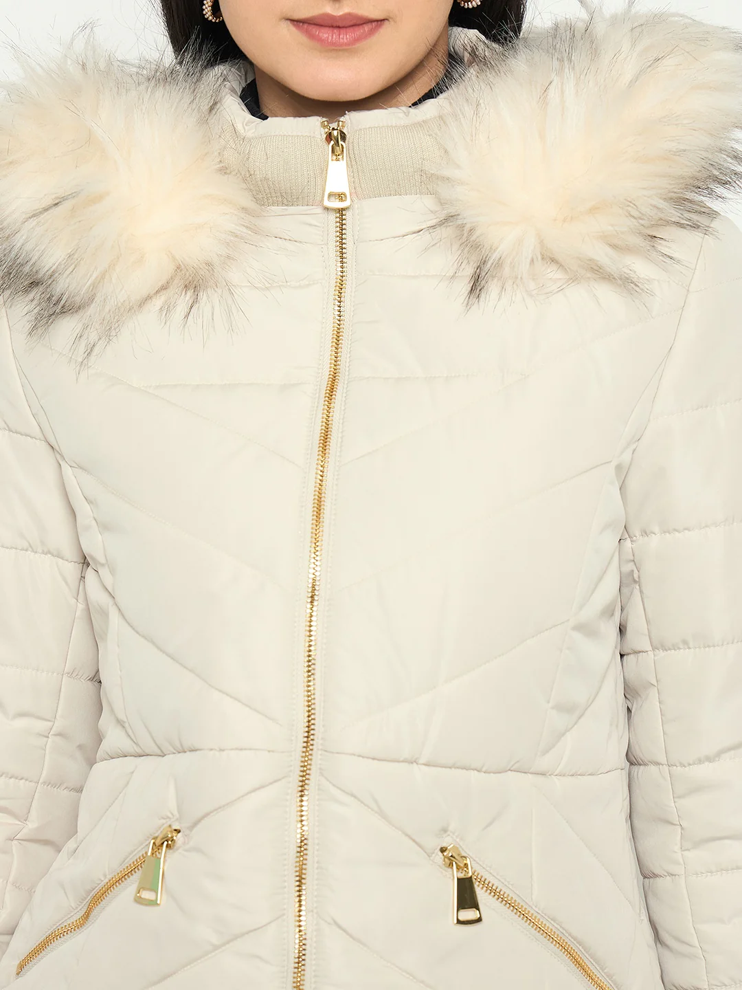 Madame Quilted Brown Jacket with Faux Fur Hood - Image 7