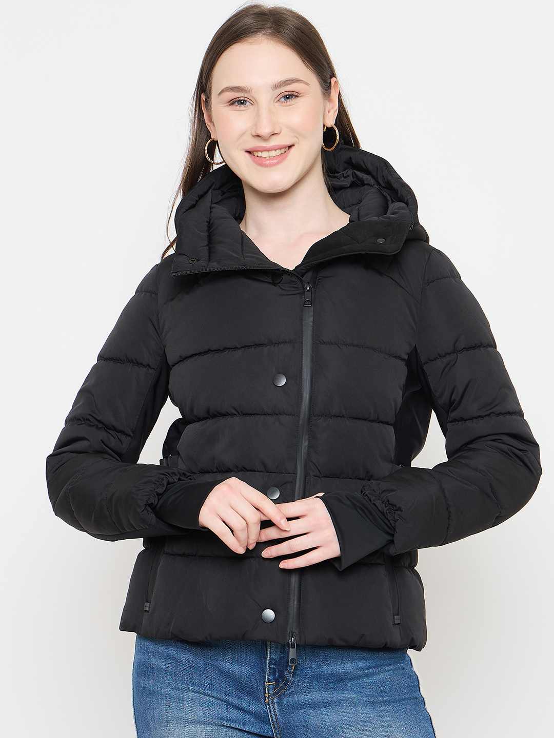 Madame Black Quilted Puffer Jacket with Hood - Image 2