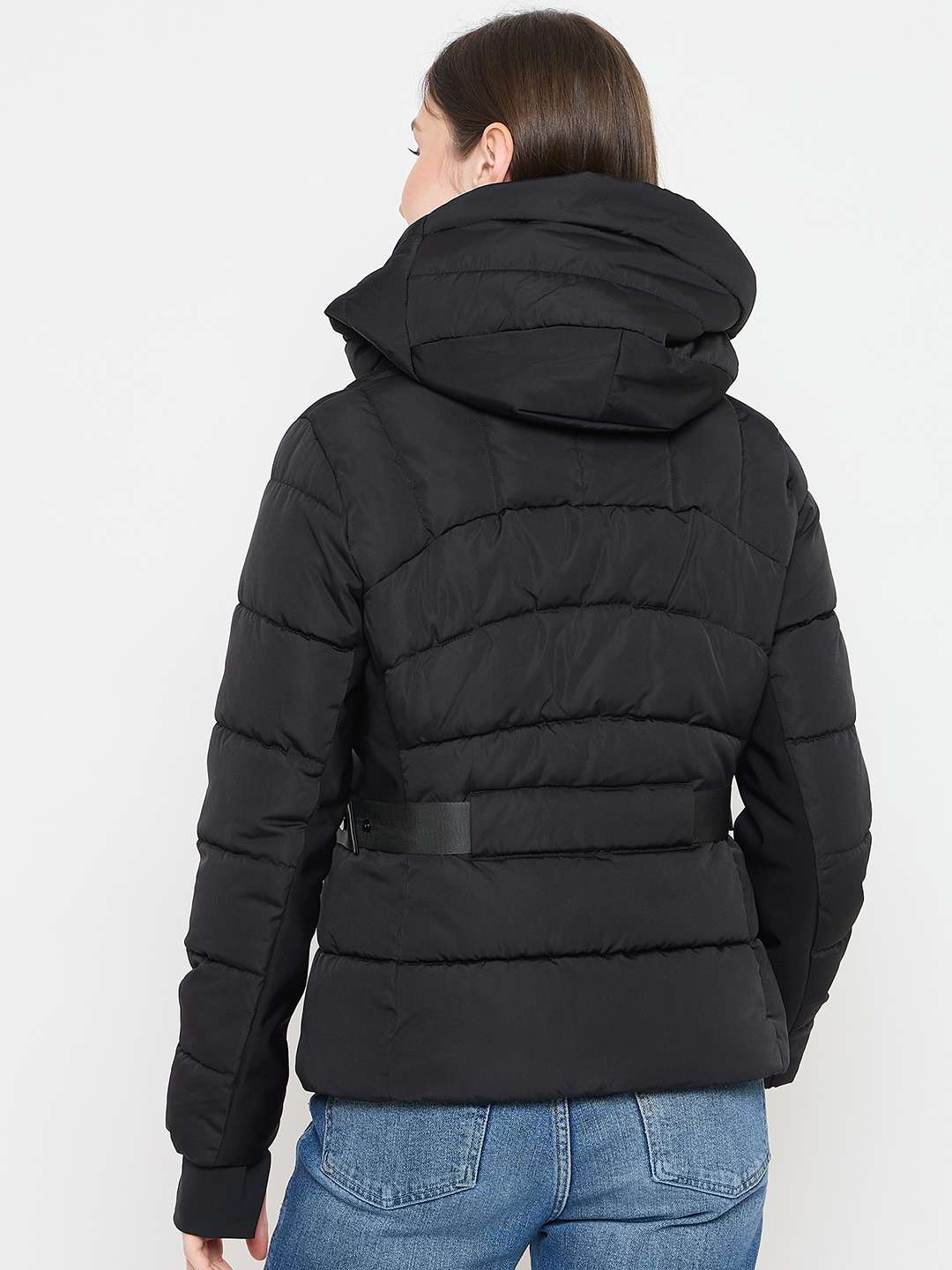 Madame Black Quilted Puffer Jacket with Hood - Image 6
