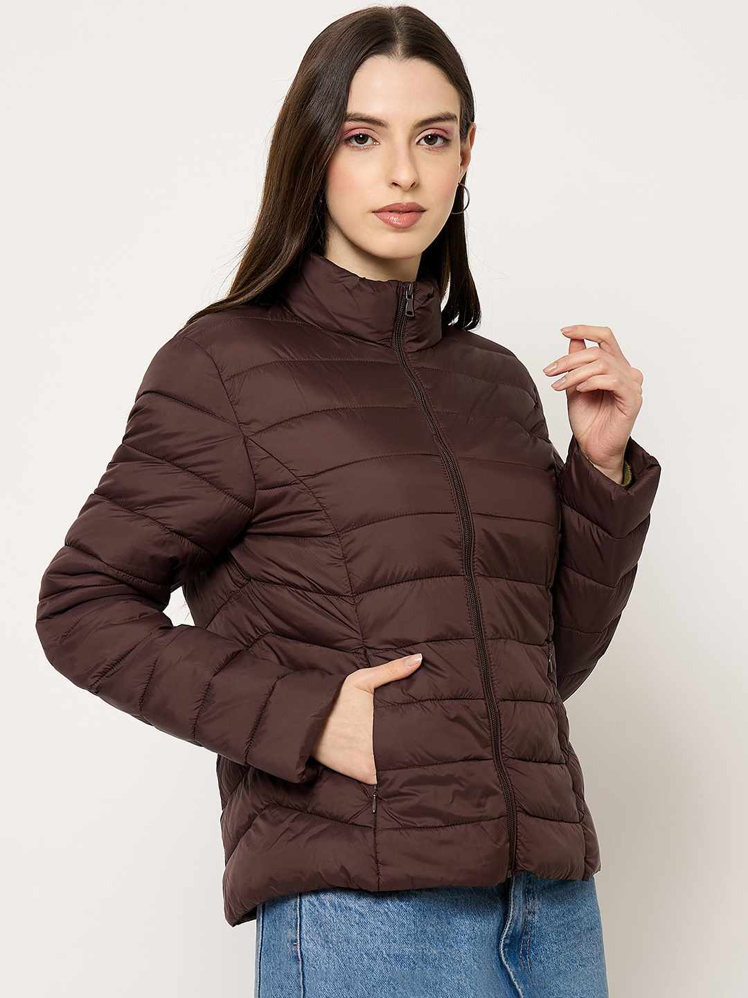 Madame Quilted Brown Puffer Jacket - Image 3