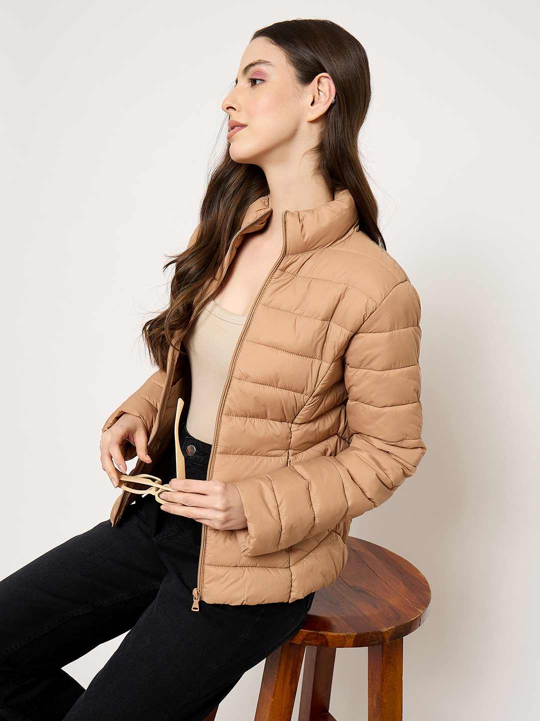 Madame Quilted Khaki Puffer Jacket - Image 2