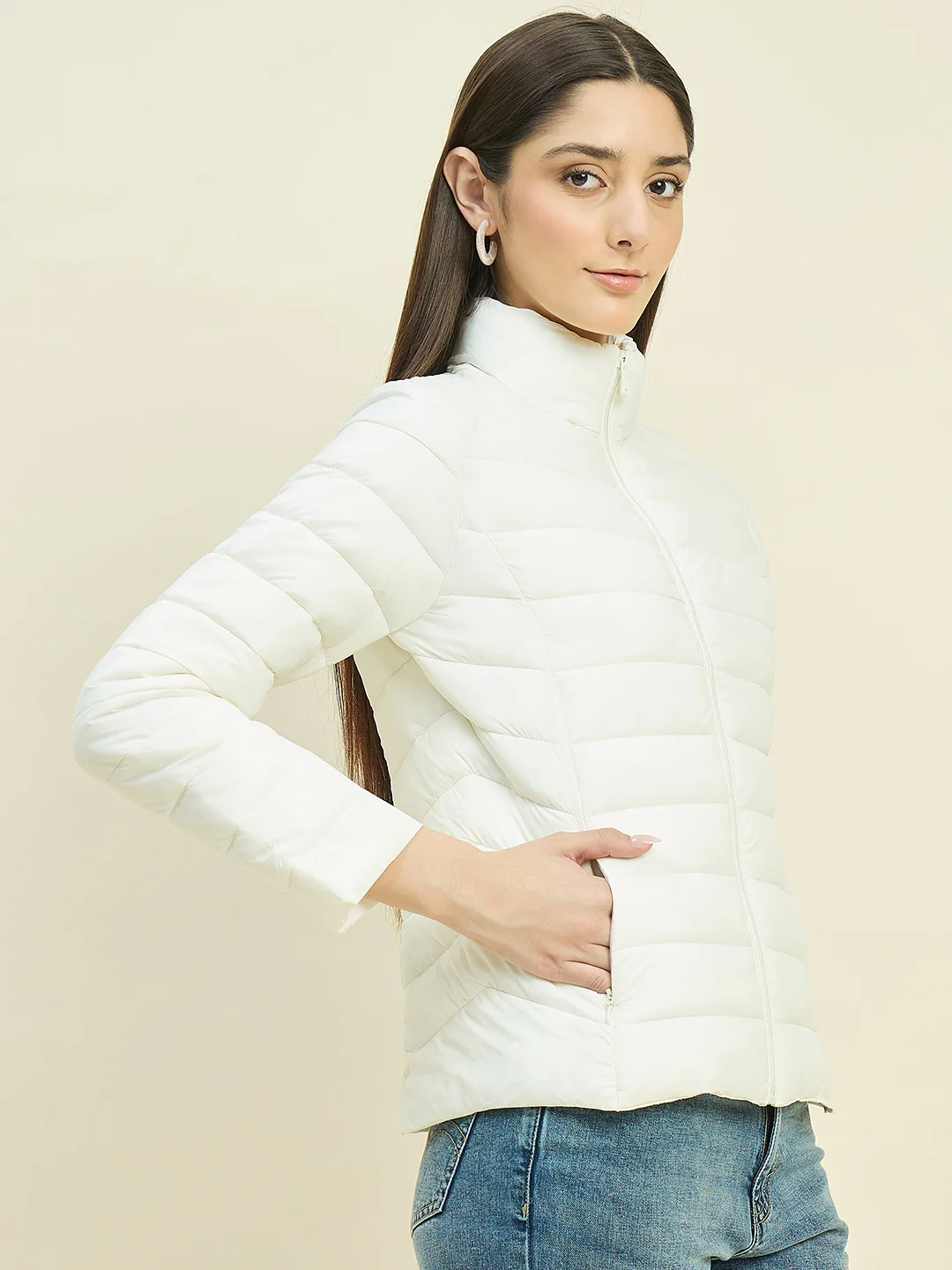 Madame Off White Quilted Puffer Jacket - Image 4