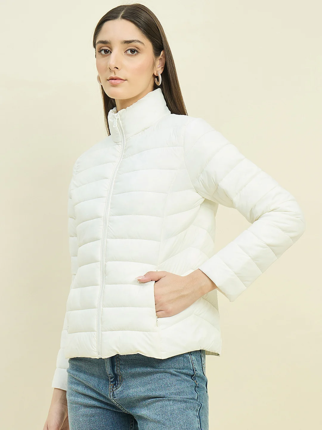 Madame Off White Quilted Puffer Jacket - Image 5