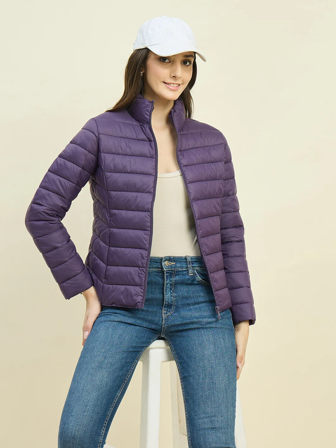 Madame Quilted Purple Puffer Jacket - Image 2