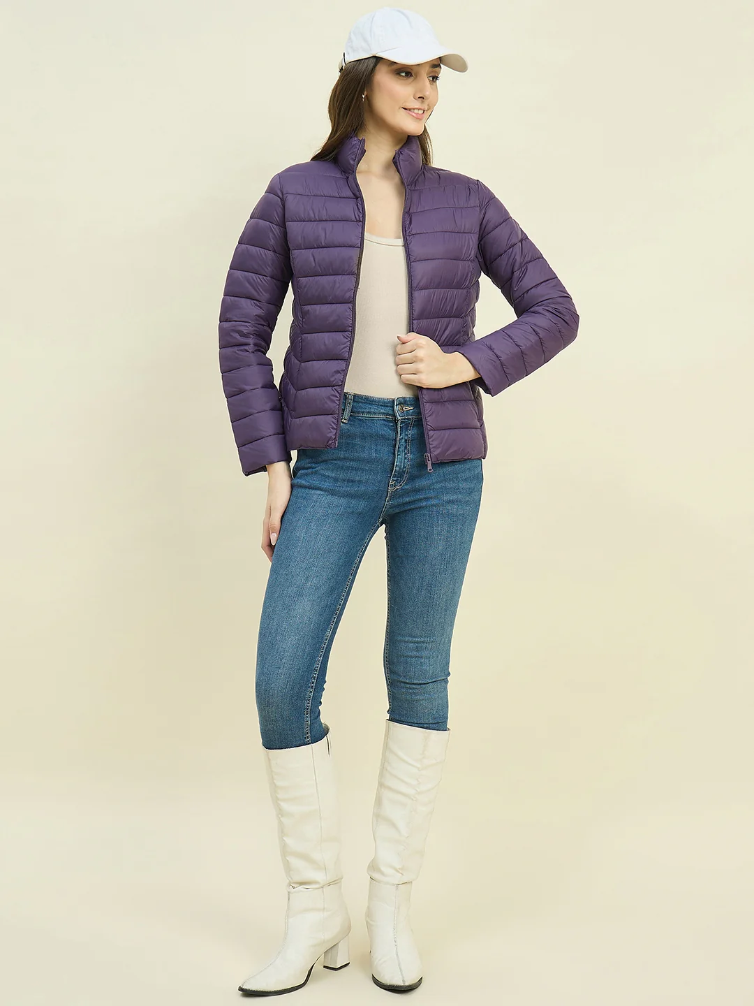 Madame Quilted Purple Puffer Jacket - Image 3