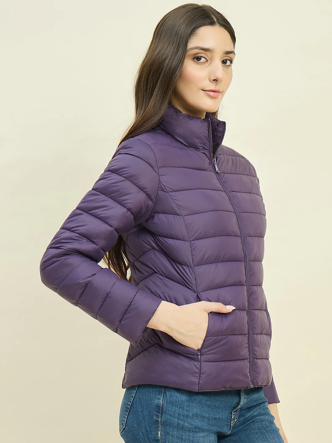 Madame Quilted Purple Puffer Jacket - Image 4