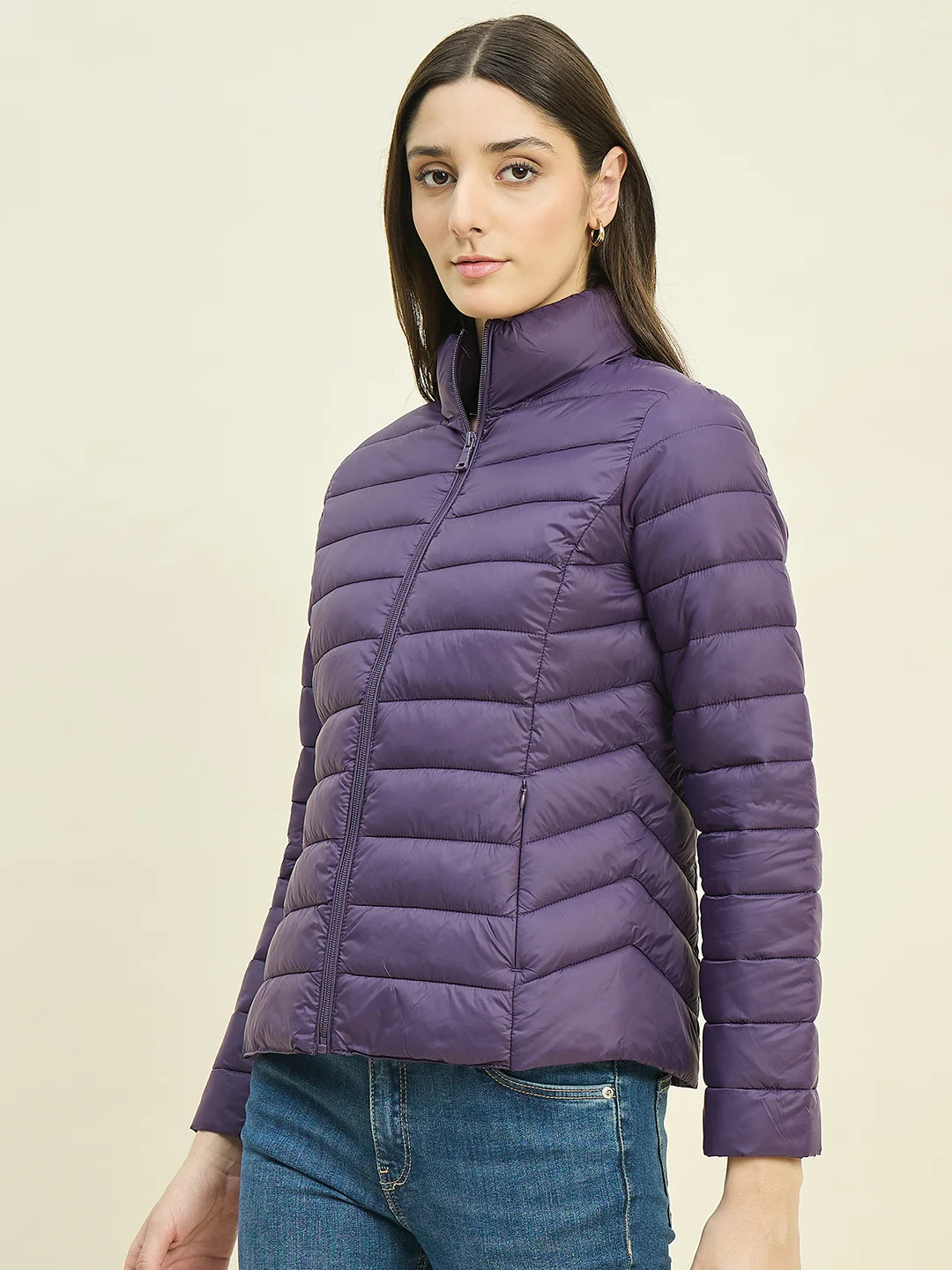 Madame Quilted Purple Puffer Jacket - Image 5