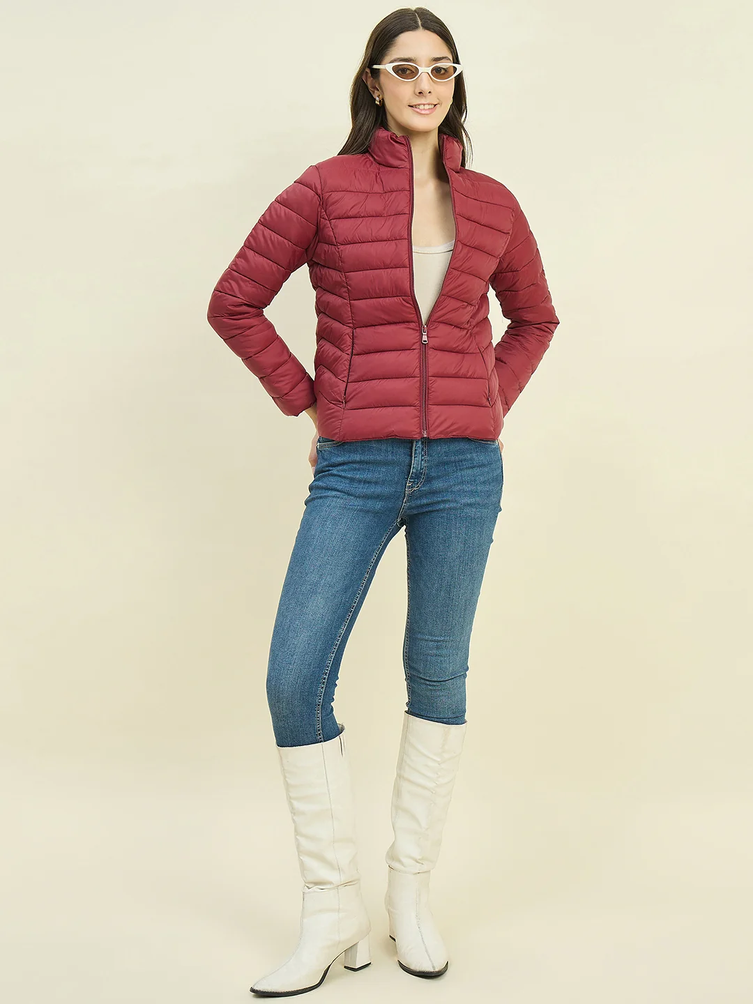 Madame Quilted Wine Red Puffer Jacket - Image 3