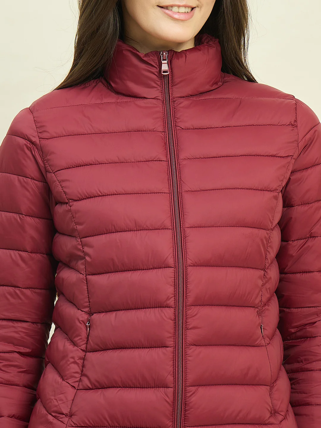Madame Quilted Wine Red Puffer Jacket - Image 7