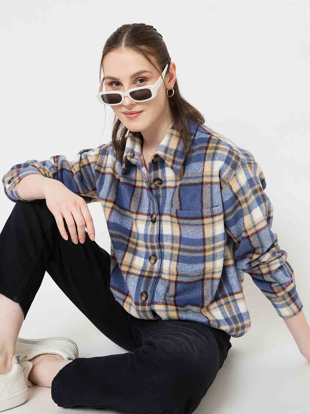 Madame Blue Checkered Shacket