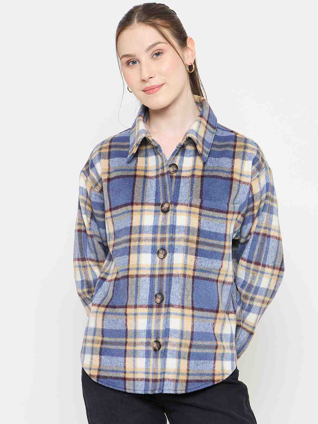 Madame Blue Checkered Shacket - Image 3