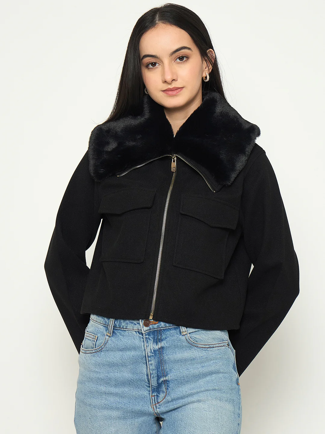 Madame Black Shacket with Zipper