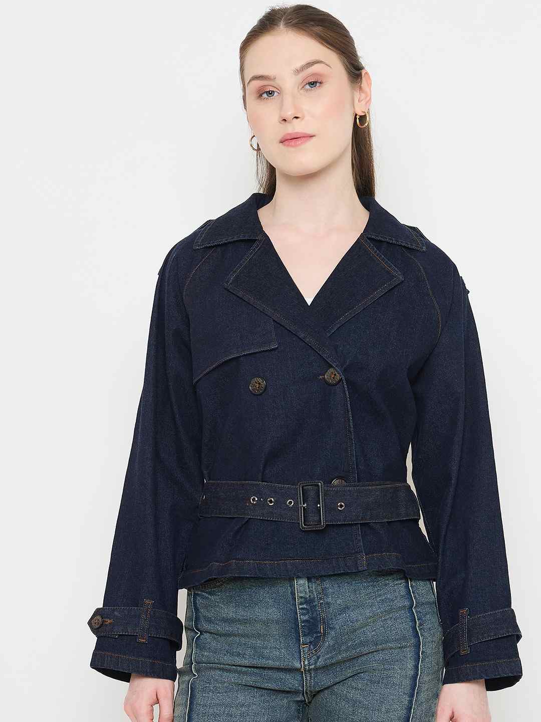 Madame Blue Denim Jacket with Faux Fur Collar and Sleeve Trim - Image 2