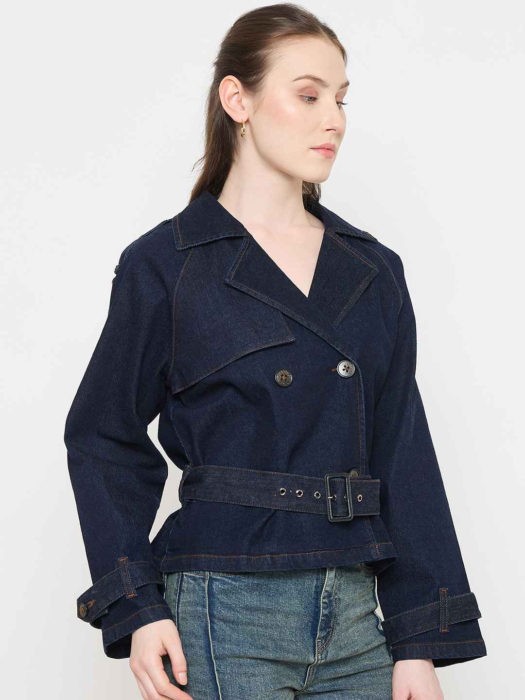 Madame Blue Denim Jacket with Faux Fur Collar and Sleeve Trim - Image 4