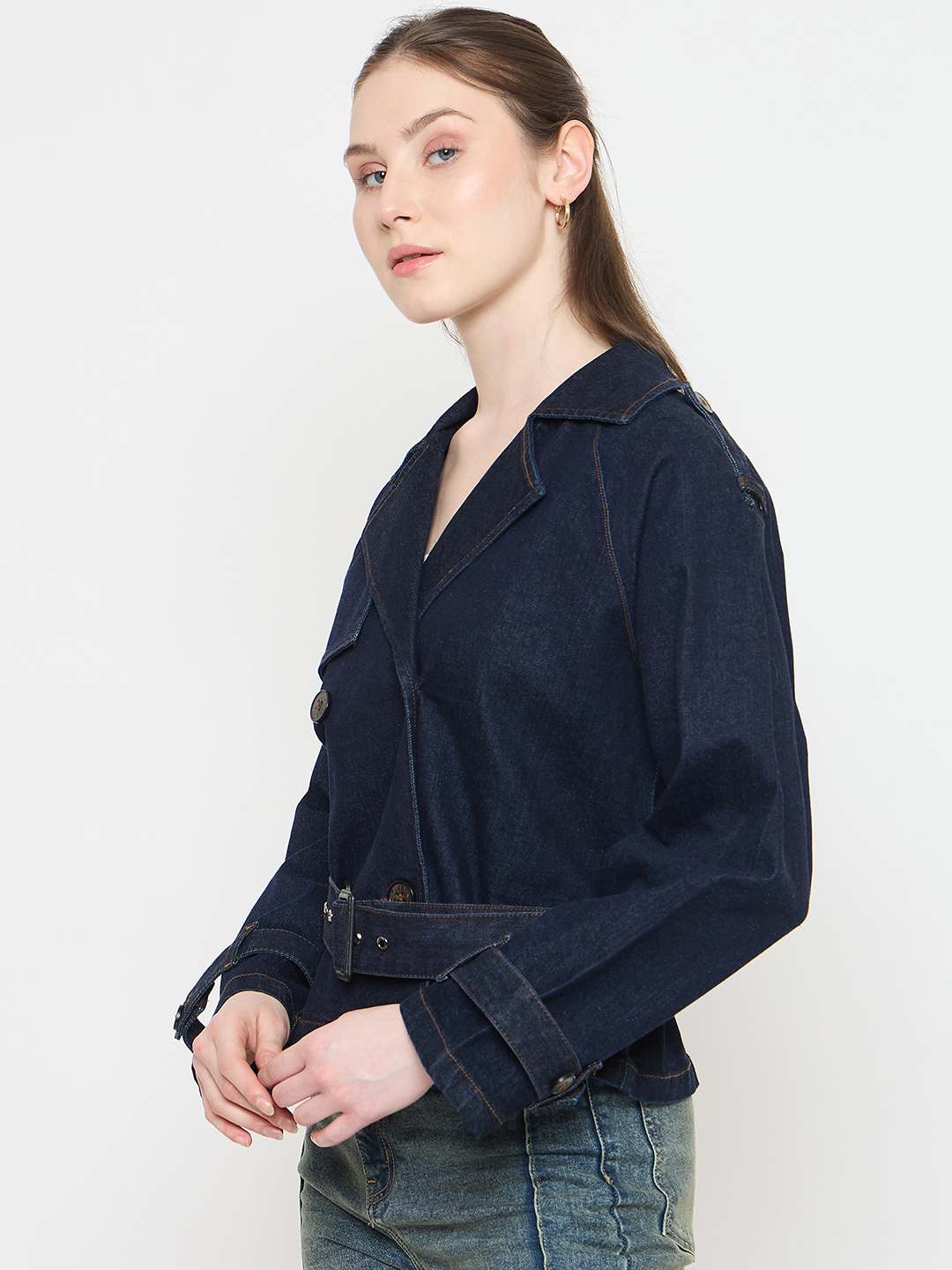Madame Blue Denim Jacket with Faux Fur Collar and Sleeve Trim - Image 5