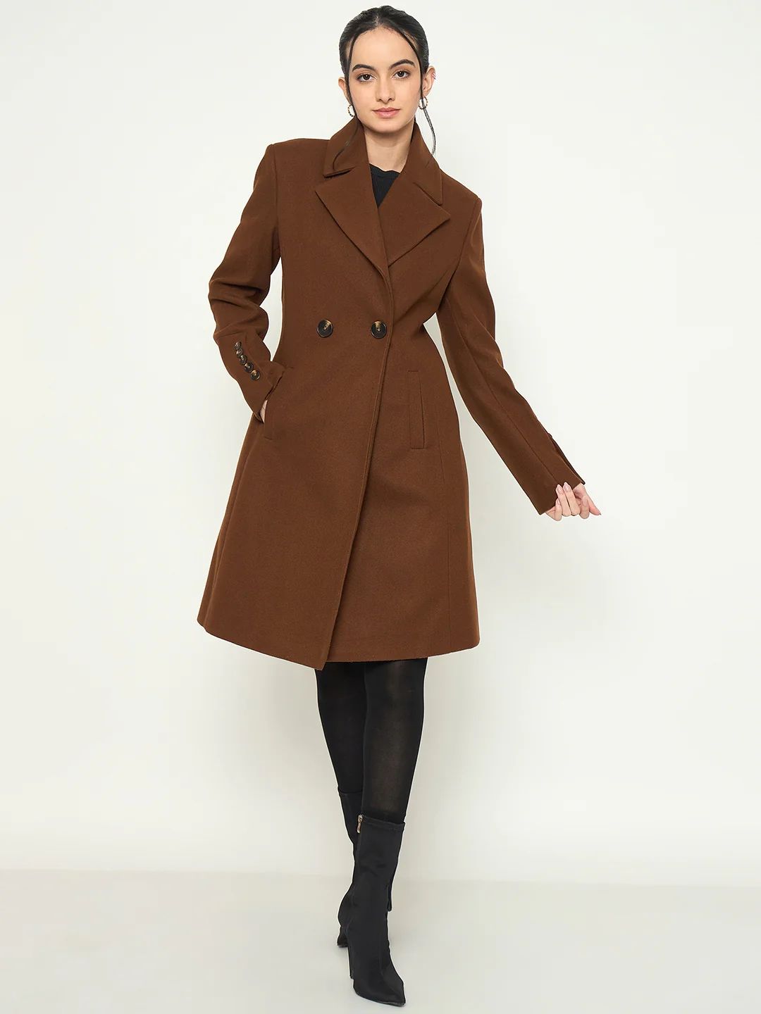 Madame Tan Brown Lapel Collar Long Coat