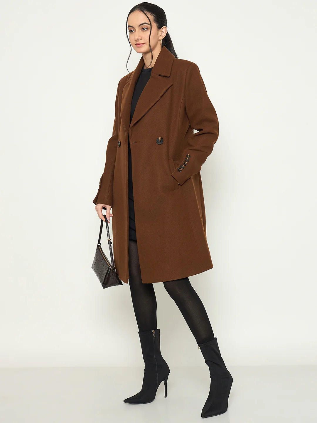 Madame Tan Brown Lapel Collar Long Coat - Image 3
