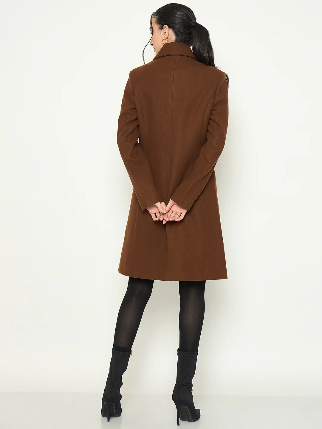 Madame Tan Brown Lapel Collar Long Coat - Image 6