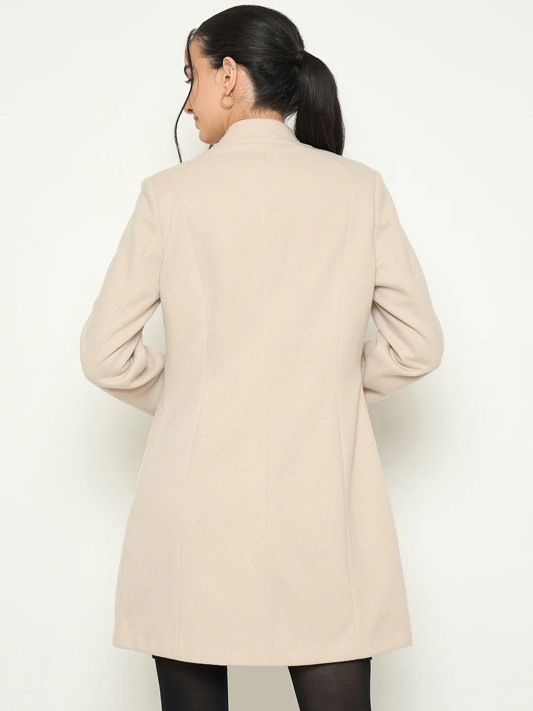 Madame stand Collar Off White Long Coat - Image 6