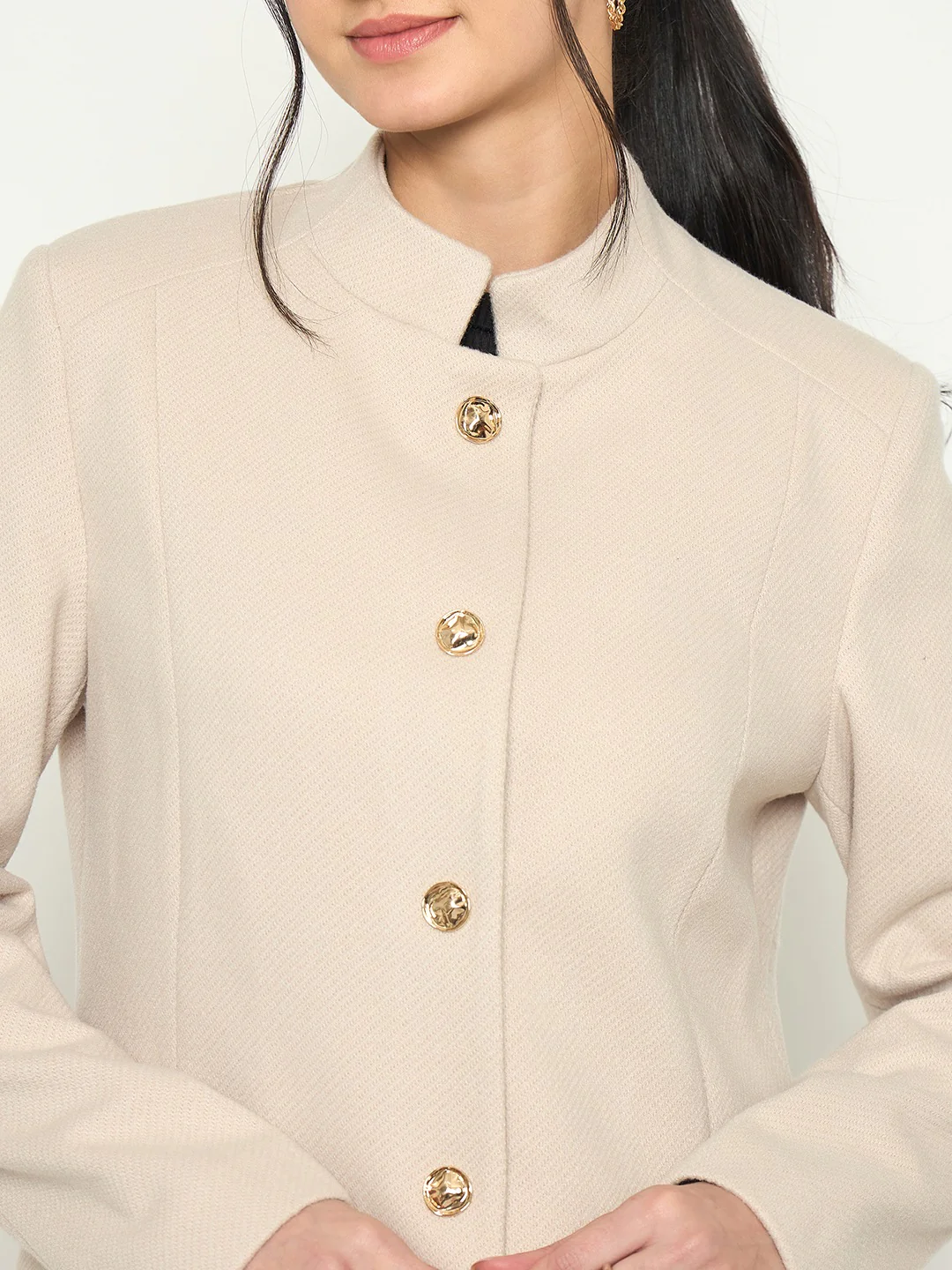 Madame stand Collar Off White Long Coat - Image 7