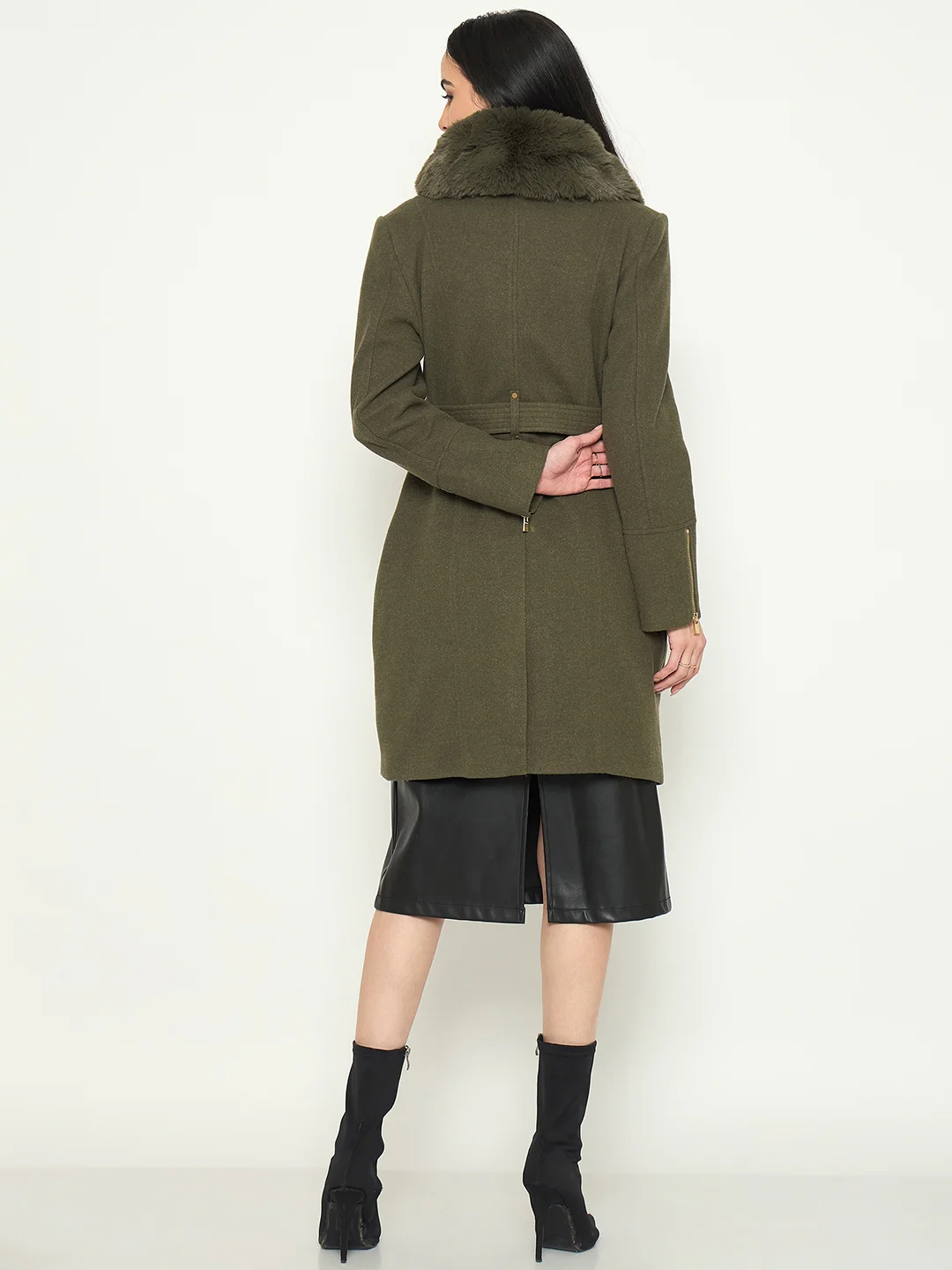 Madame Faux Fur Shawl Collar Long Coat with Belt - Image 6
