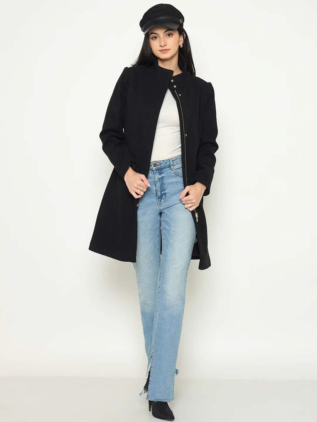 Madame Mock Neck Long Coat with Buttons - Image 3