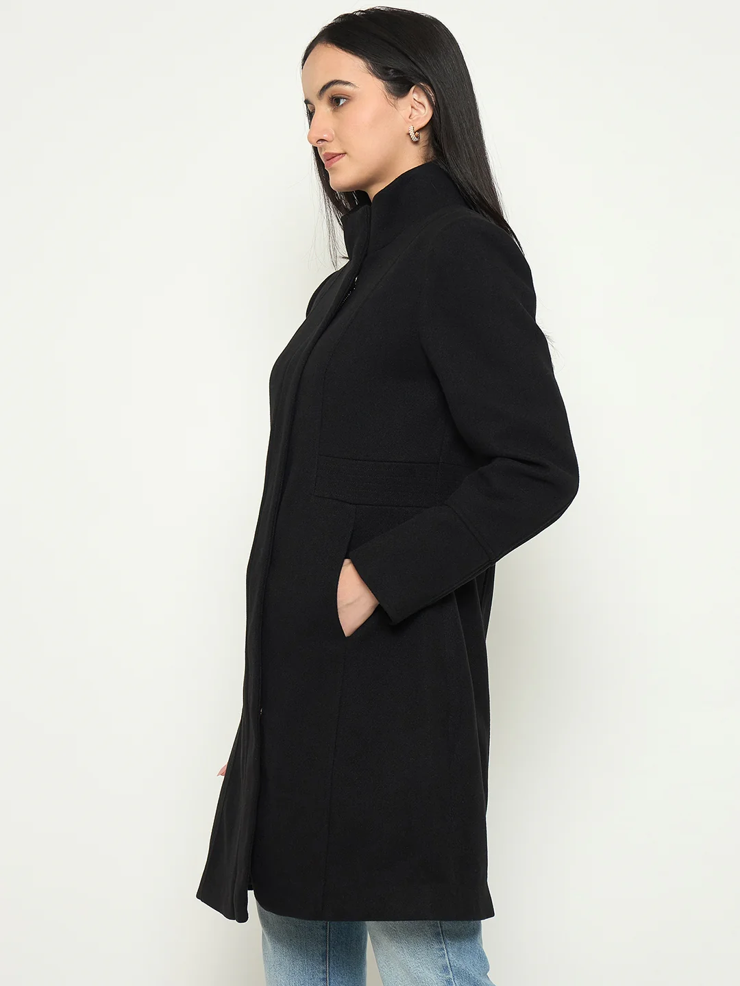 Madame Mock Neck Long Coat with Buttons - Image 5