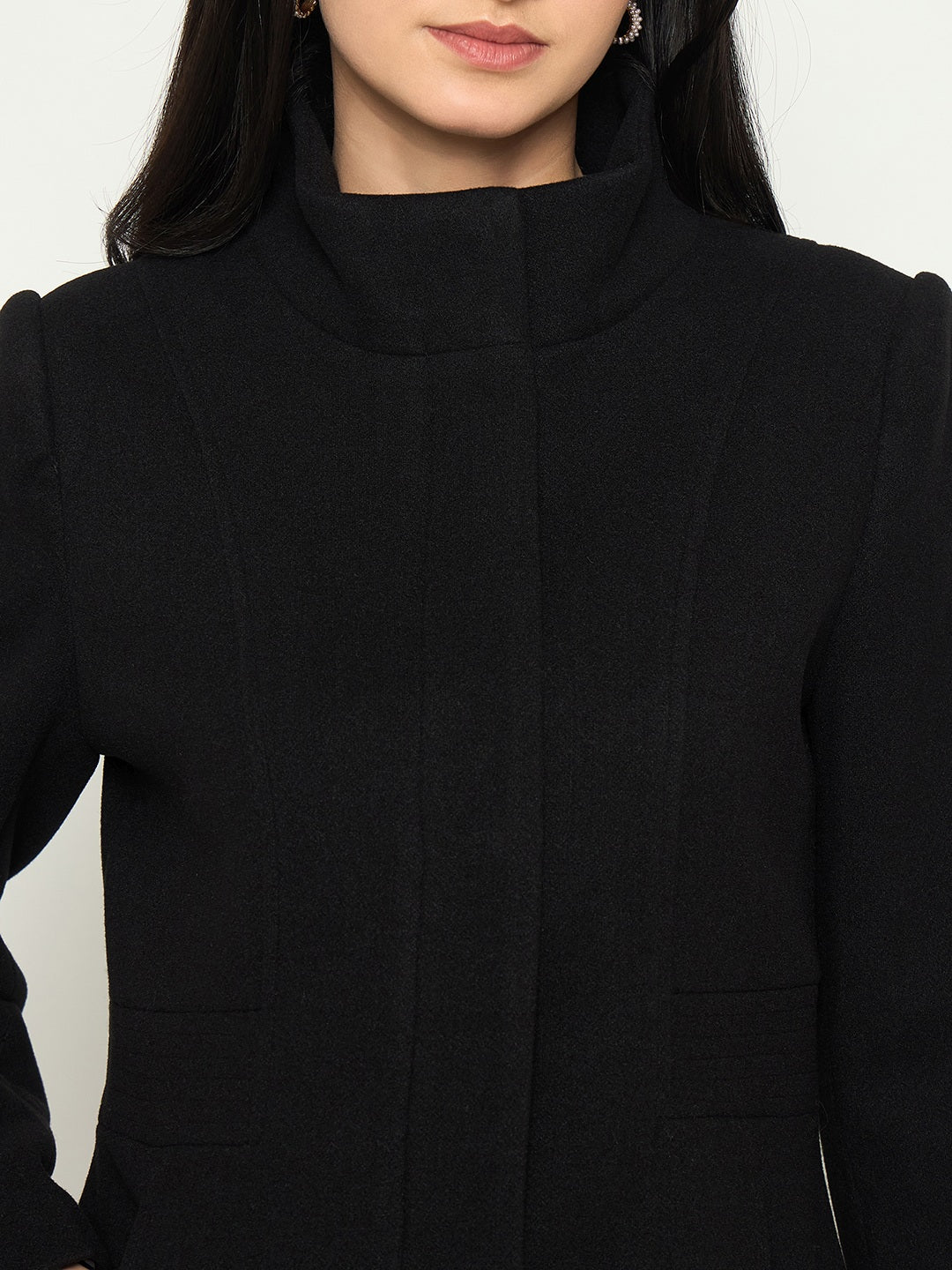 Madame Mock Neck Long Coat with Buttons - Image 7