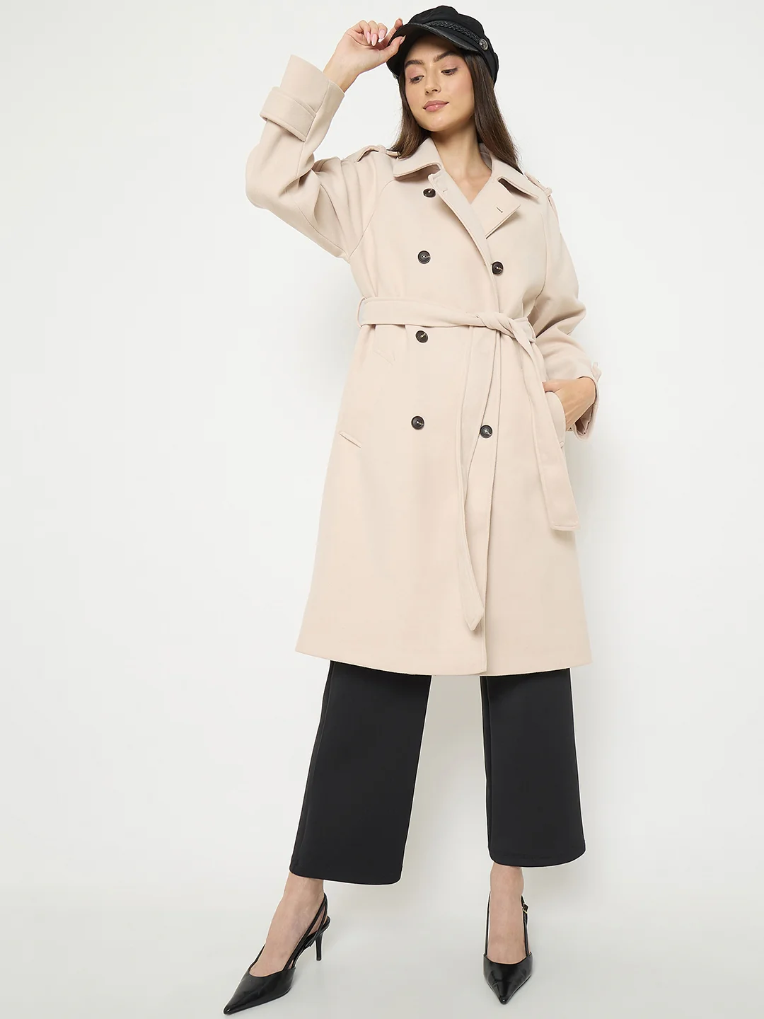 Madame Stand Collar Off White Long Coat - Image 3