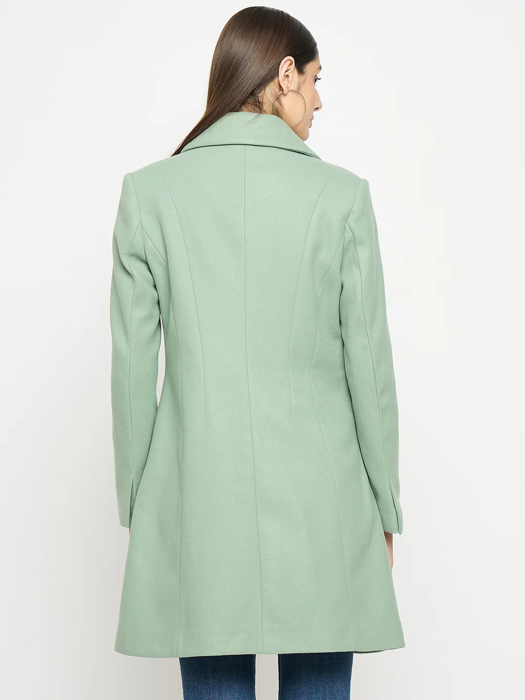 Madame Lapel Notch Collar Green Long Coat - Image 6