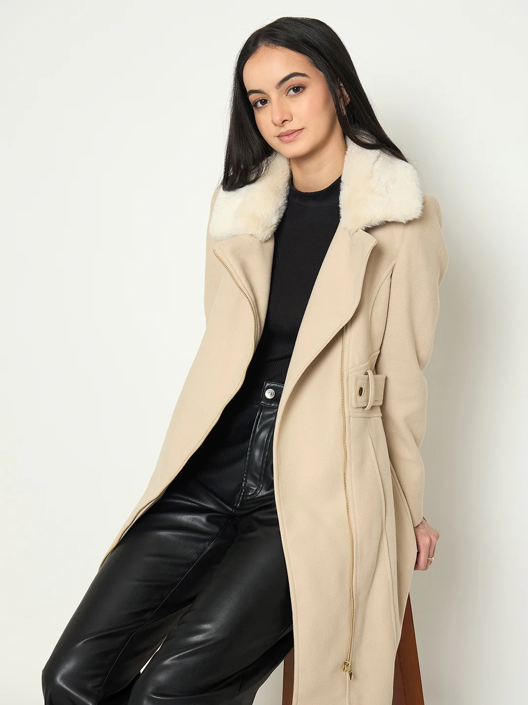 Madame Shirt Collar Off White Long Coat - Image 2