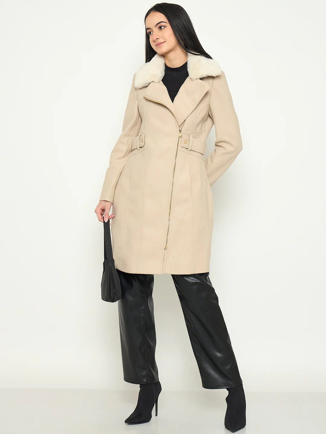 Madame Shirt Collar Off White Long Coat - Image 3
