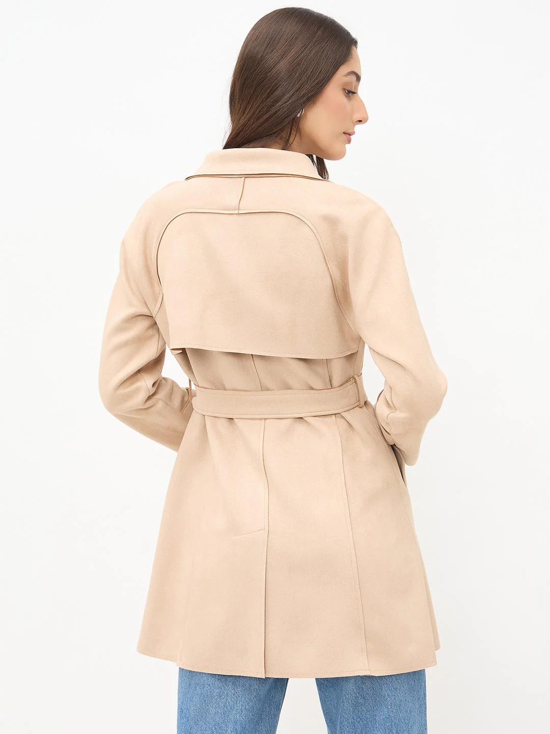 Madame Beige Trench Coat with Lapel Notch Neckline and Belt - Image 6