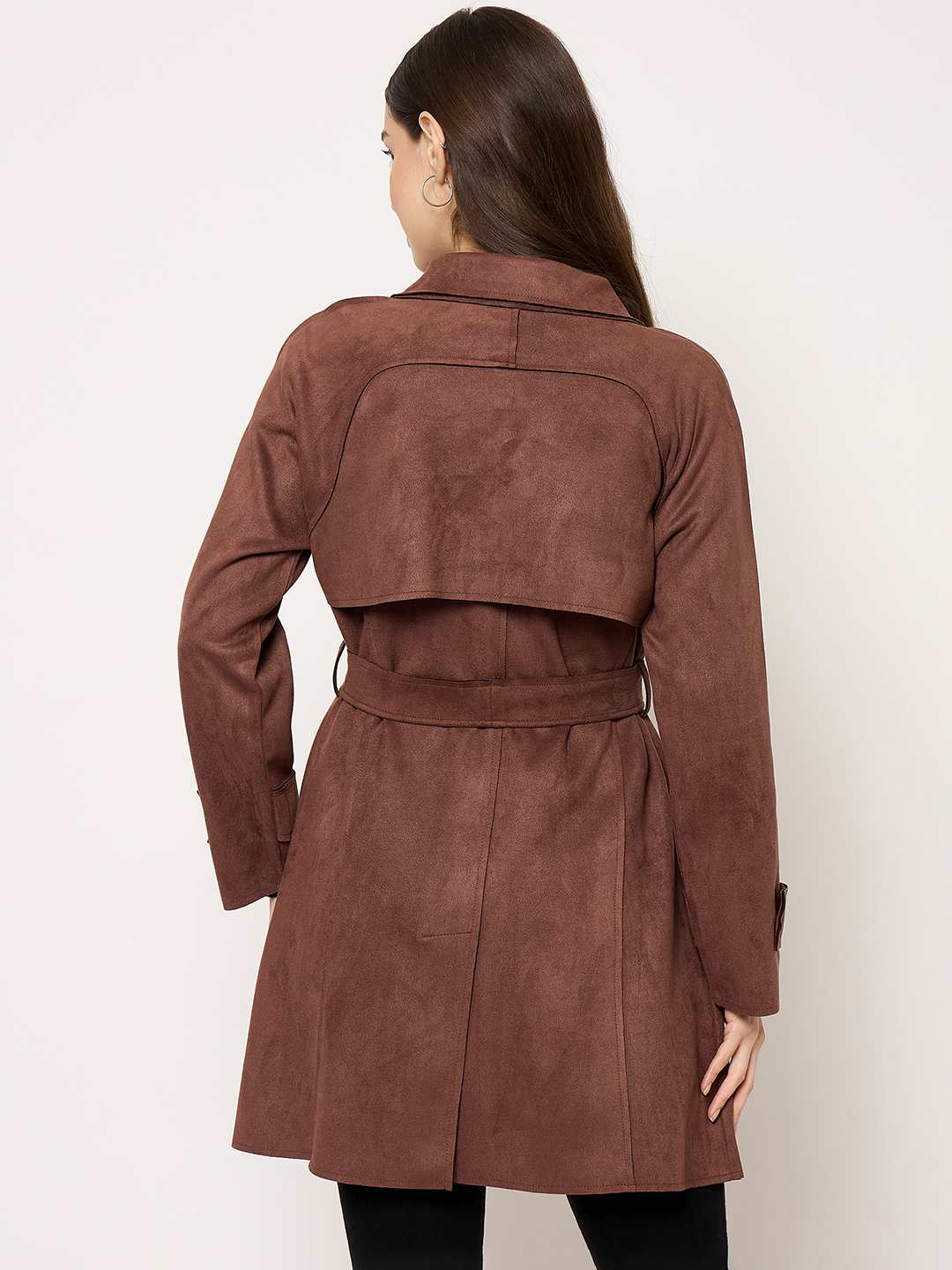 Madame Brown Trench Coat with Notch Lapel Neckline and Belt - Image 6