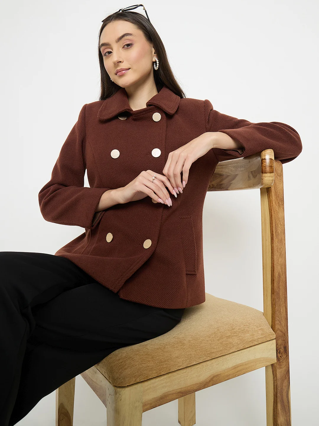 Madame Shirt Collar Brown Long Coat - Image 2