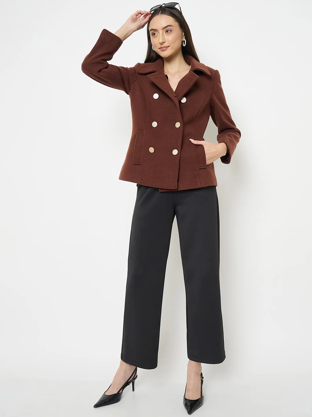 Madame Shirt Collar Brown Long Coat - Image 3