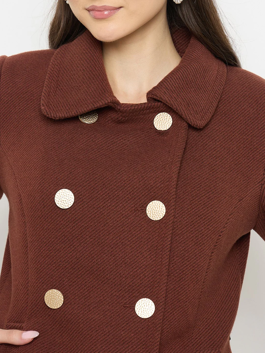 Madame Shirt Collar Brown Long Coat - Image 7