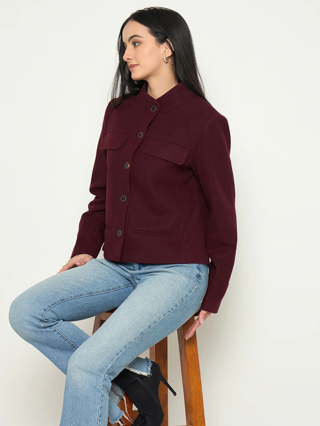 Madame Maroon Short Coat - Image 2