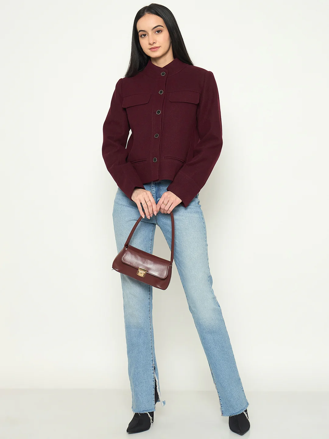 Madame Maroon Short Coat - Image 3