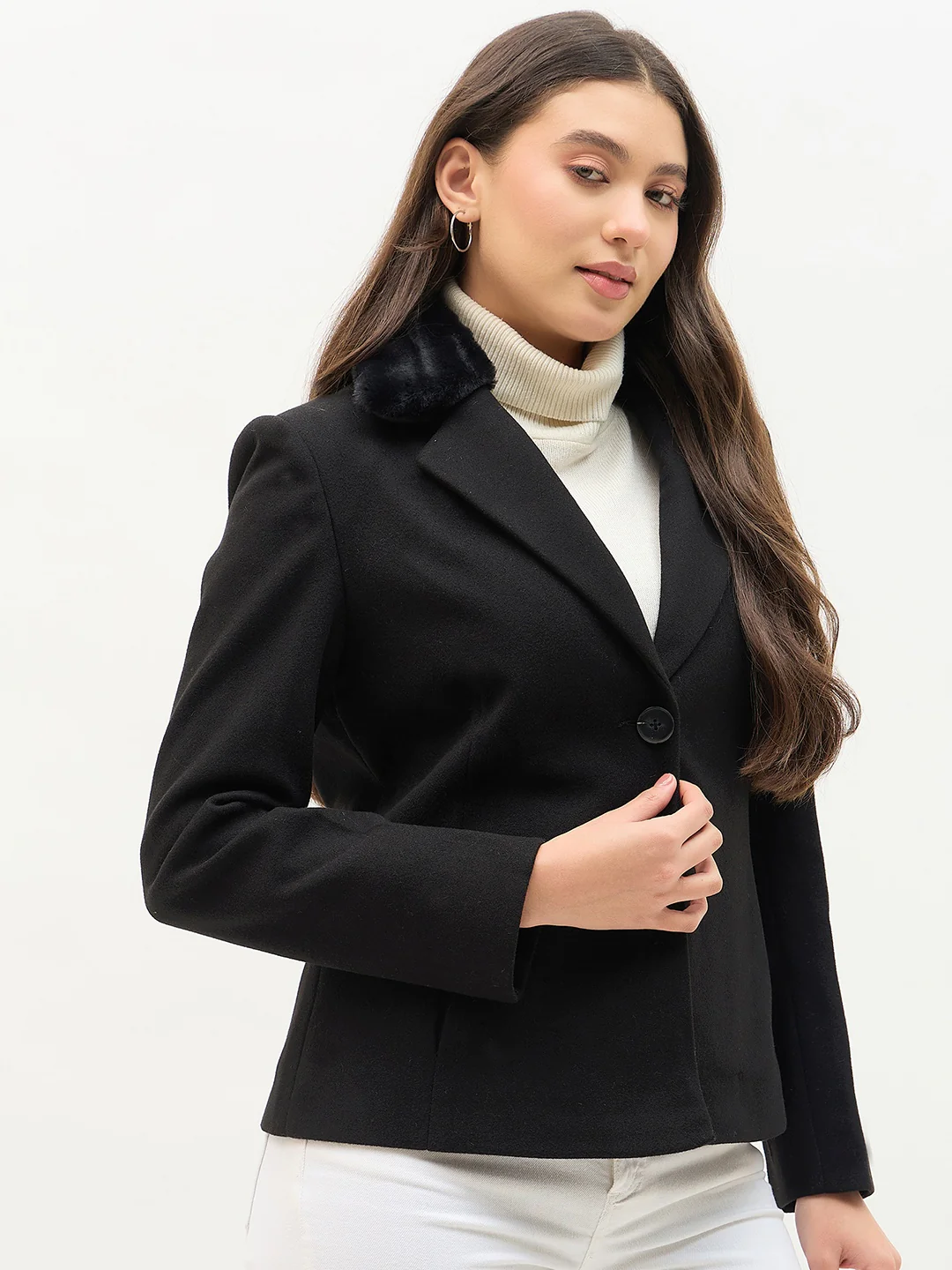 Madame Faux Fur Collar Black Coat - Image 5