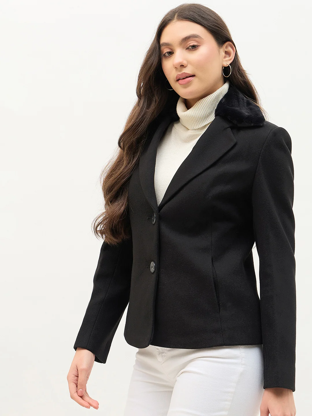 Madame Faux Fur Collar Black Coat - Image 6