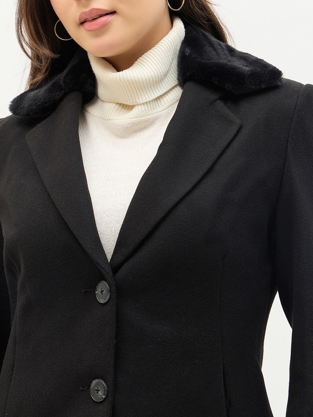 Madame Faux Fur Collar Black Coat - Image 7
