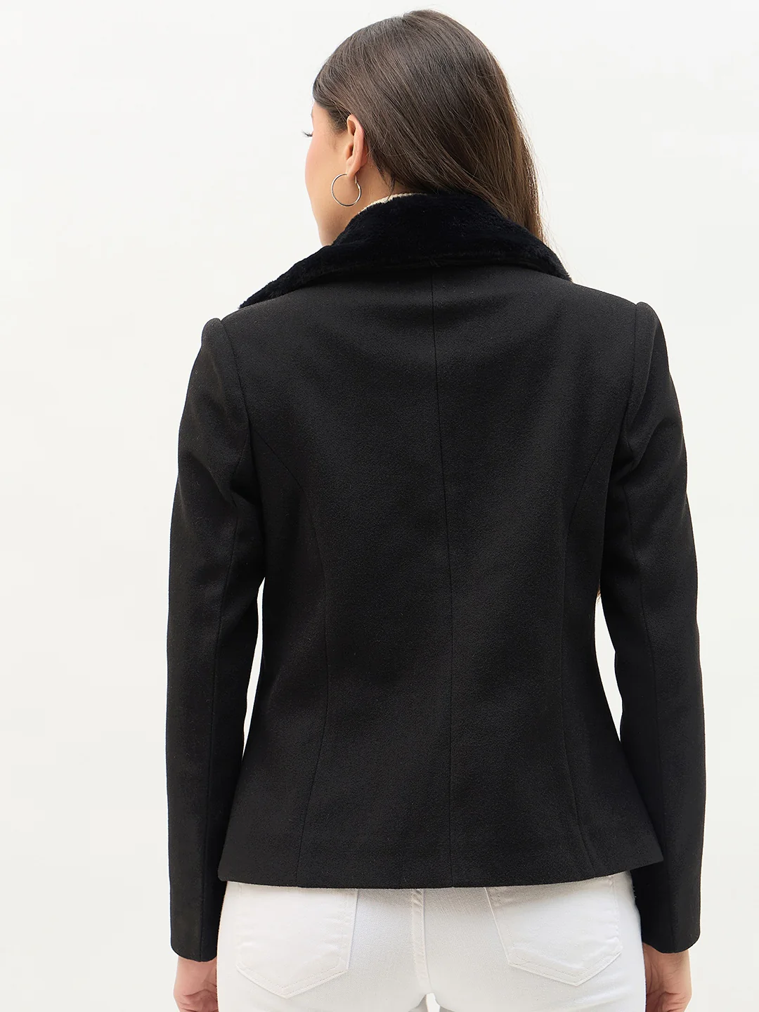 Madame Faux Fur Collar Black Coat - Image 8