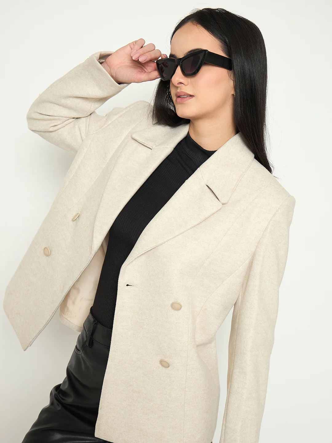 Madame Notch Lapel Beige Coat - Image 2