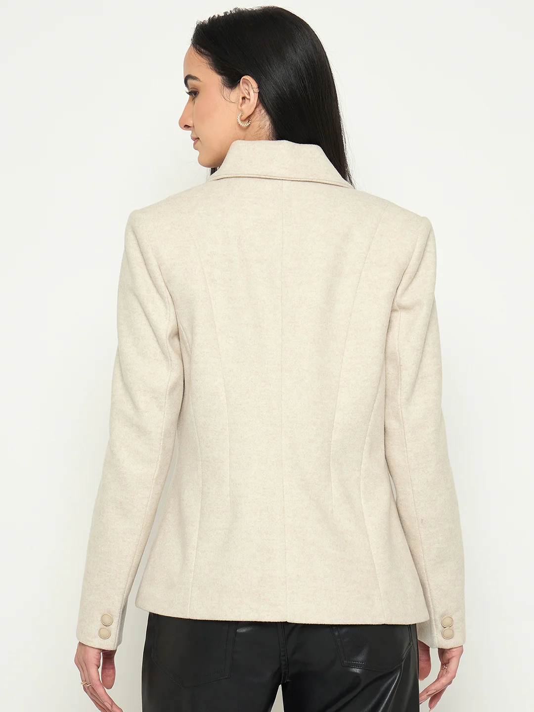 Madame Notch Lapel Beige Coat - Image 6