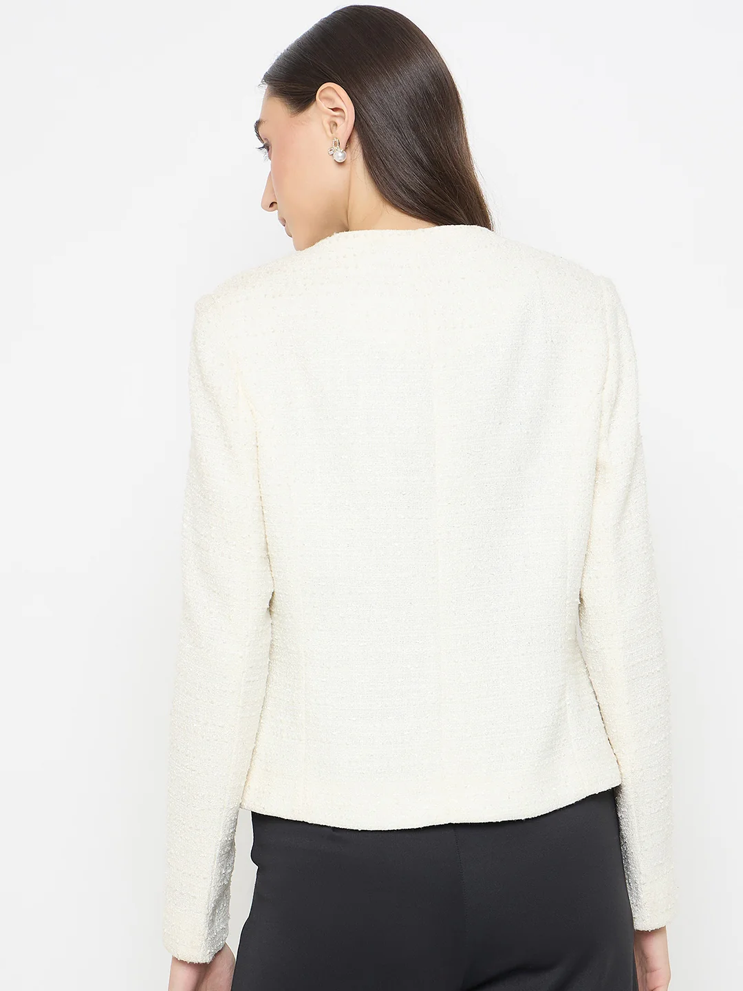 Madame Round Neck Off White Tweed Coat - Image 6